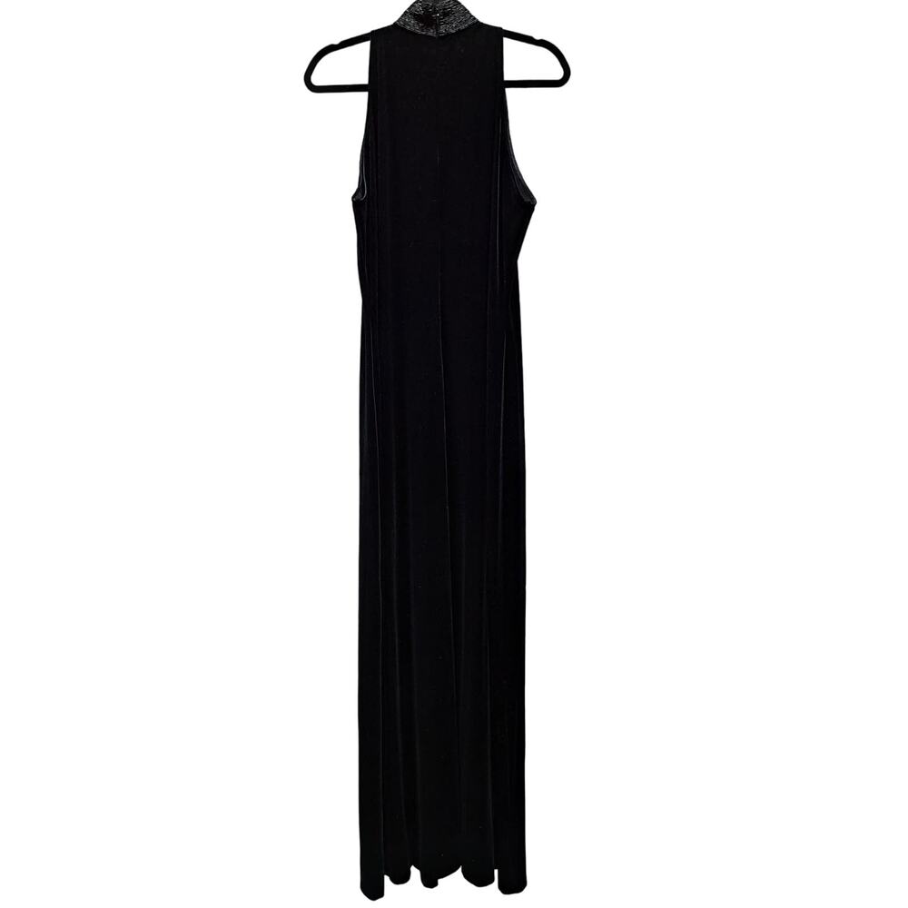 Plaza South Long floor length Black Velvet Sleeveless Beaded Mock Neck Dress 14